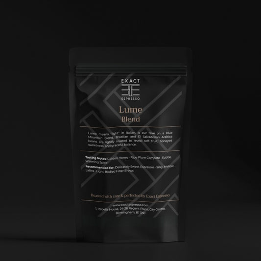 Lume Jamaica Blue Mountain blend coffee bag on black background