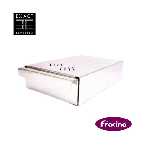 Fracino Under Grinder Knock Out Drawer –polished stainless steel drawer with exact espresso and Fracino logos